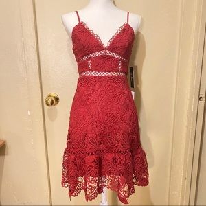 🍉Lulu’s Crochet Red Lace Bodycon Dress